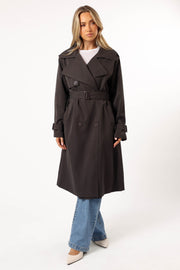 OUTERWEAR @Billy Button Front Trench Coat  - Charcoal