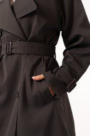 OUTERWEAR @Billy Button Front Trench Coat  - Charcoal