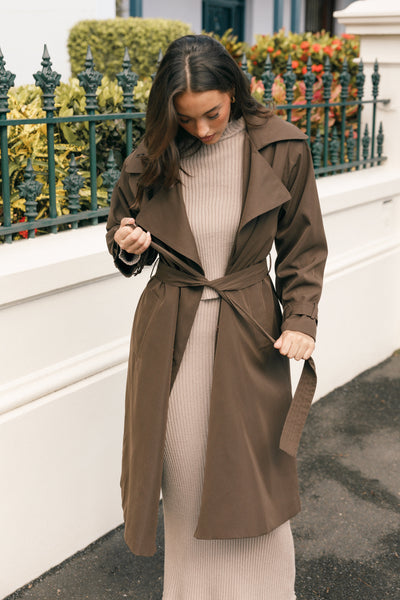 Billy Button Front Trench Coat Chocolate Brown