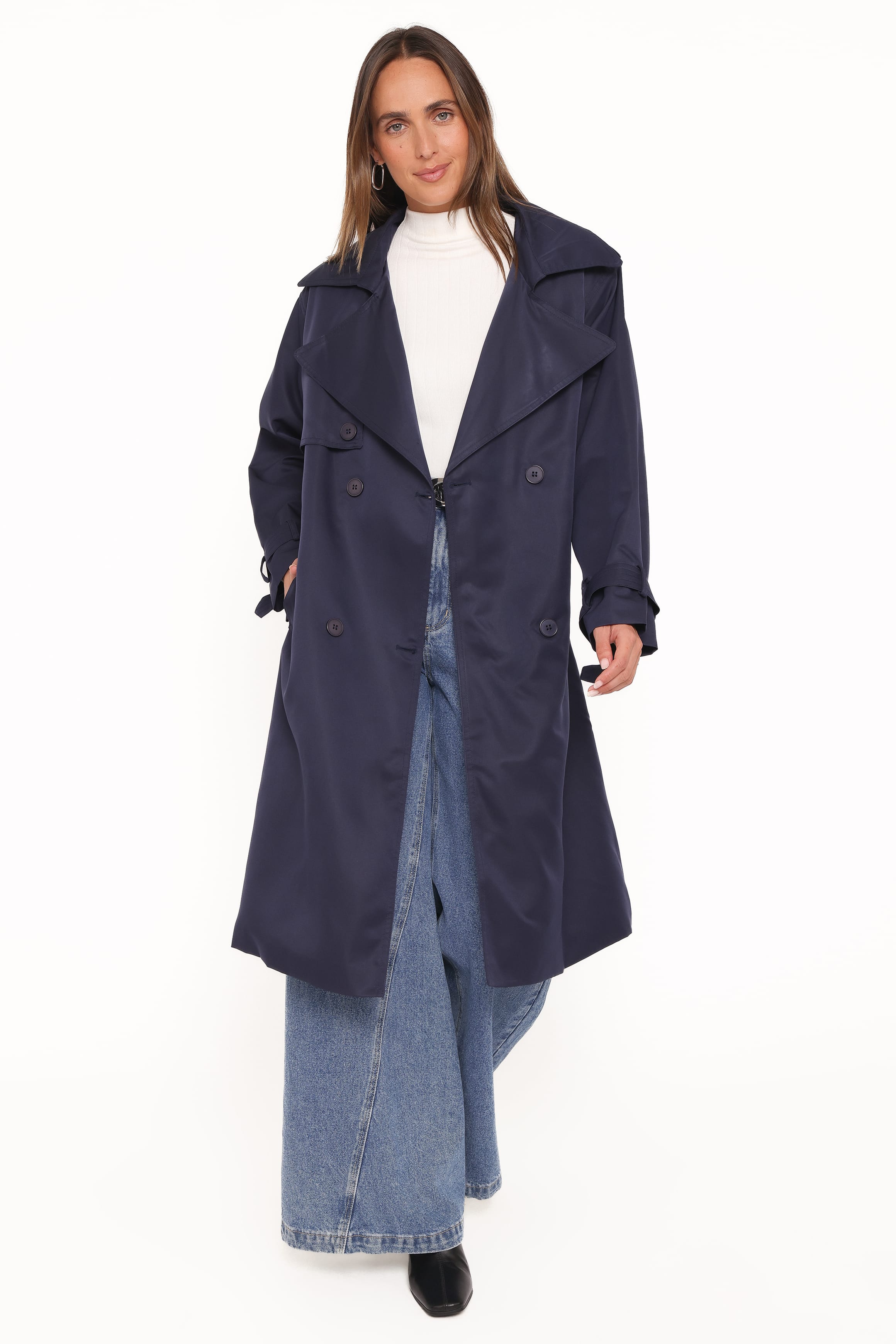 OUTERWEAR Billy Button Front Trench Coat - Navy
