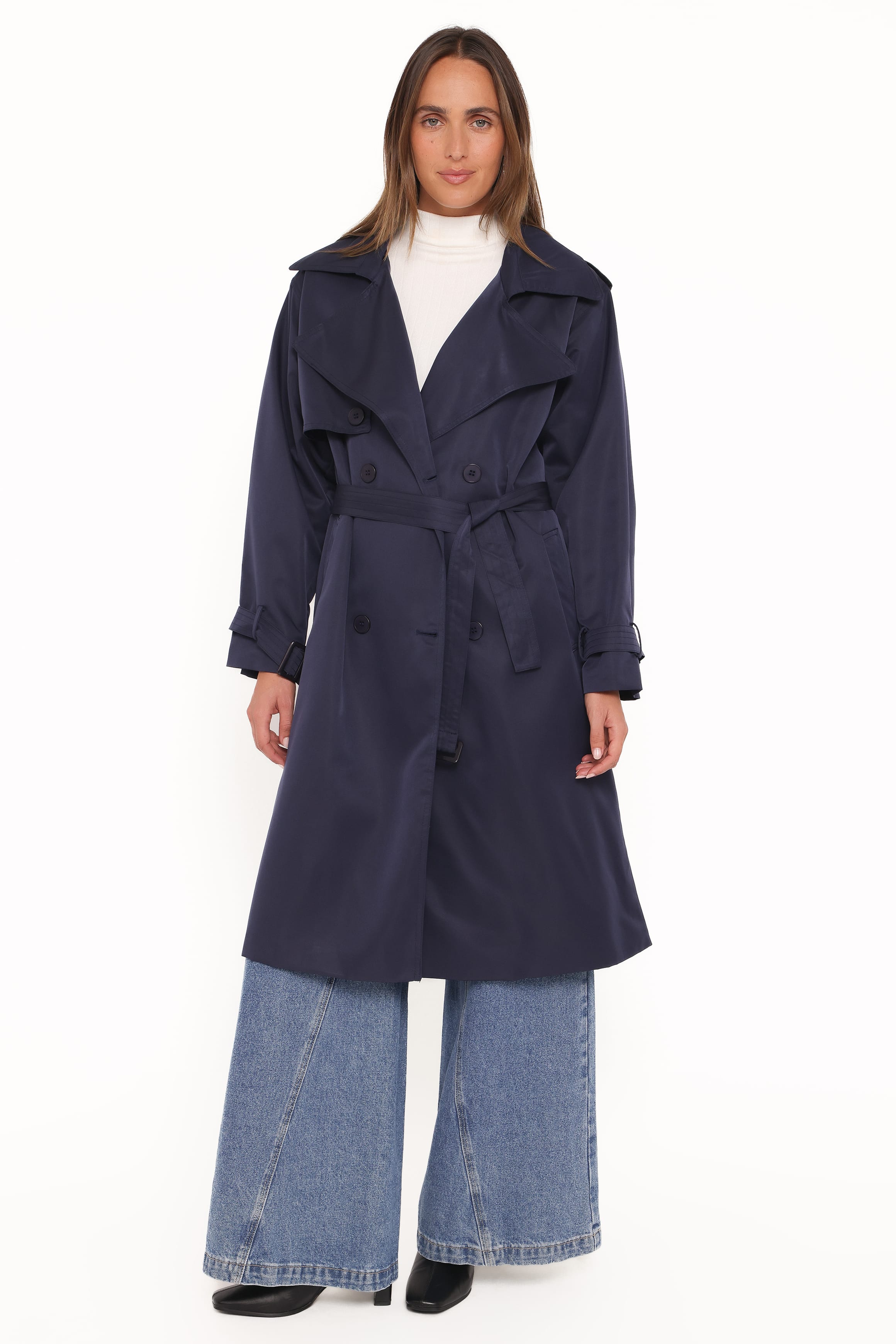 OUTERWEAR Billy Button Front Trench Coat - Navy