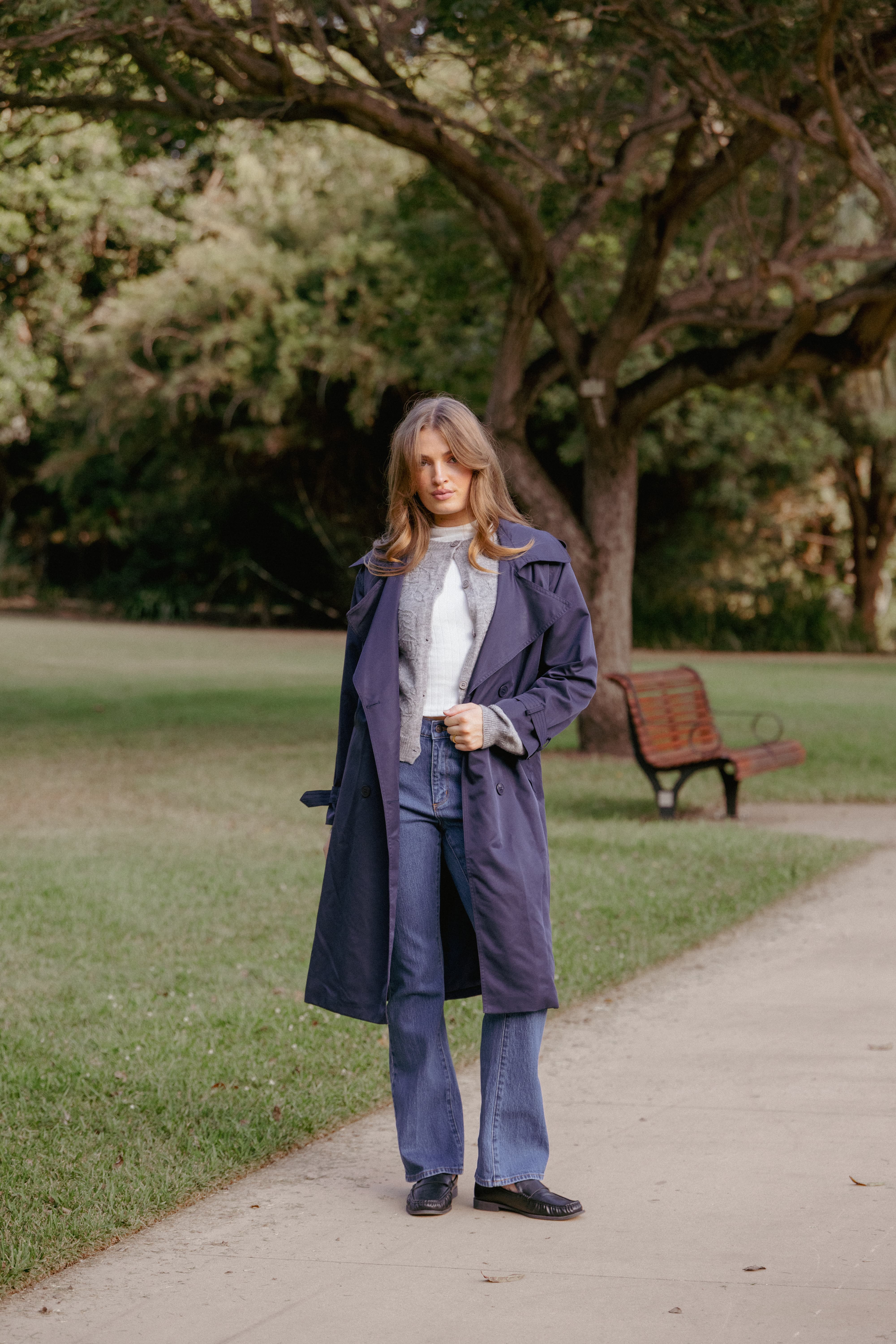 OUTERWEAR Billy Button Front Trench Coat - Navy