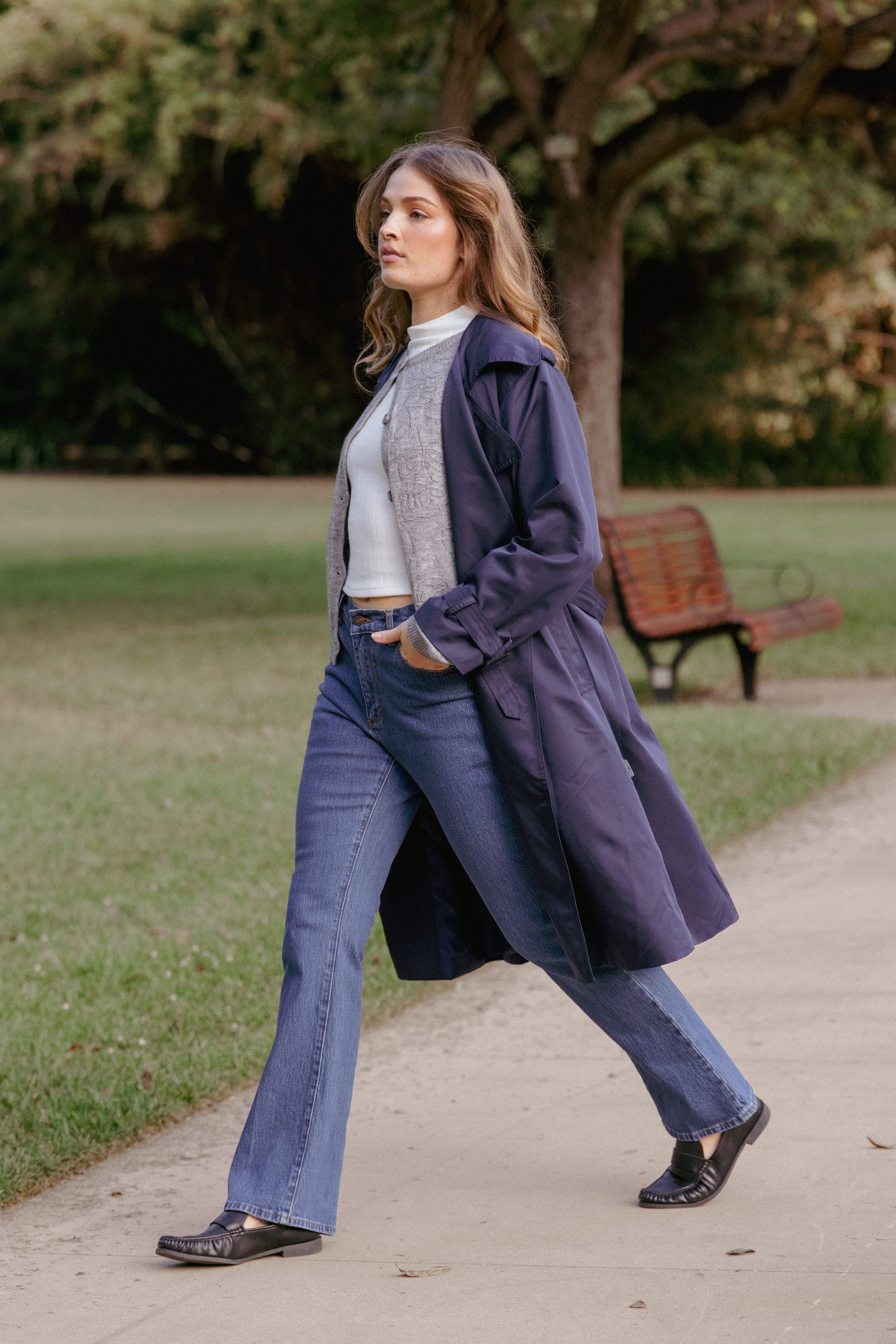 OUTERWEAR Billy Button Front Trench Coat - Navy