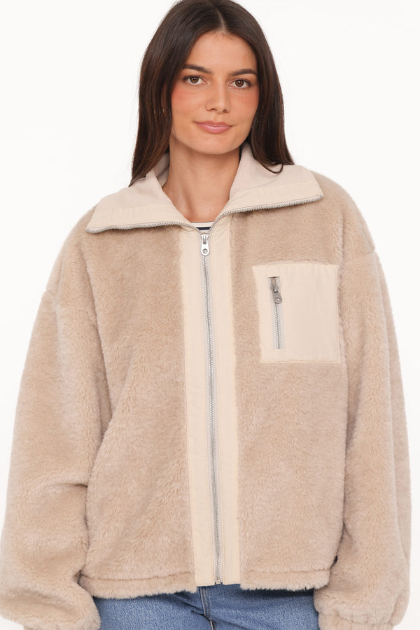 OUTERWEAR Branda Sherpa Zip Up Jacket - Beige