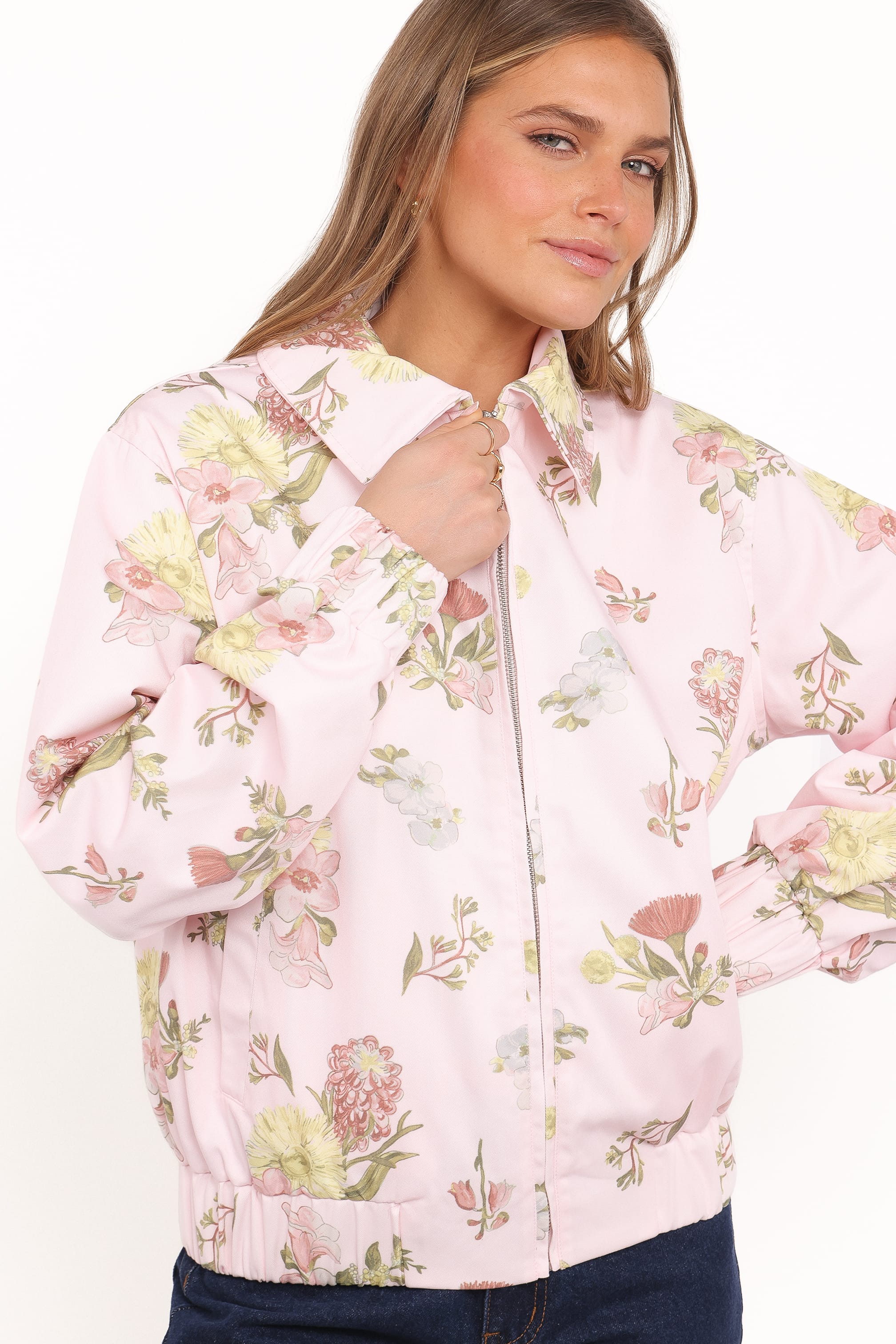 OUTERWEAR Calvin Floral Twill Zip Jacket - Pale Pink Floral