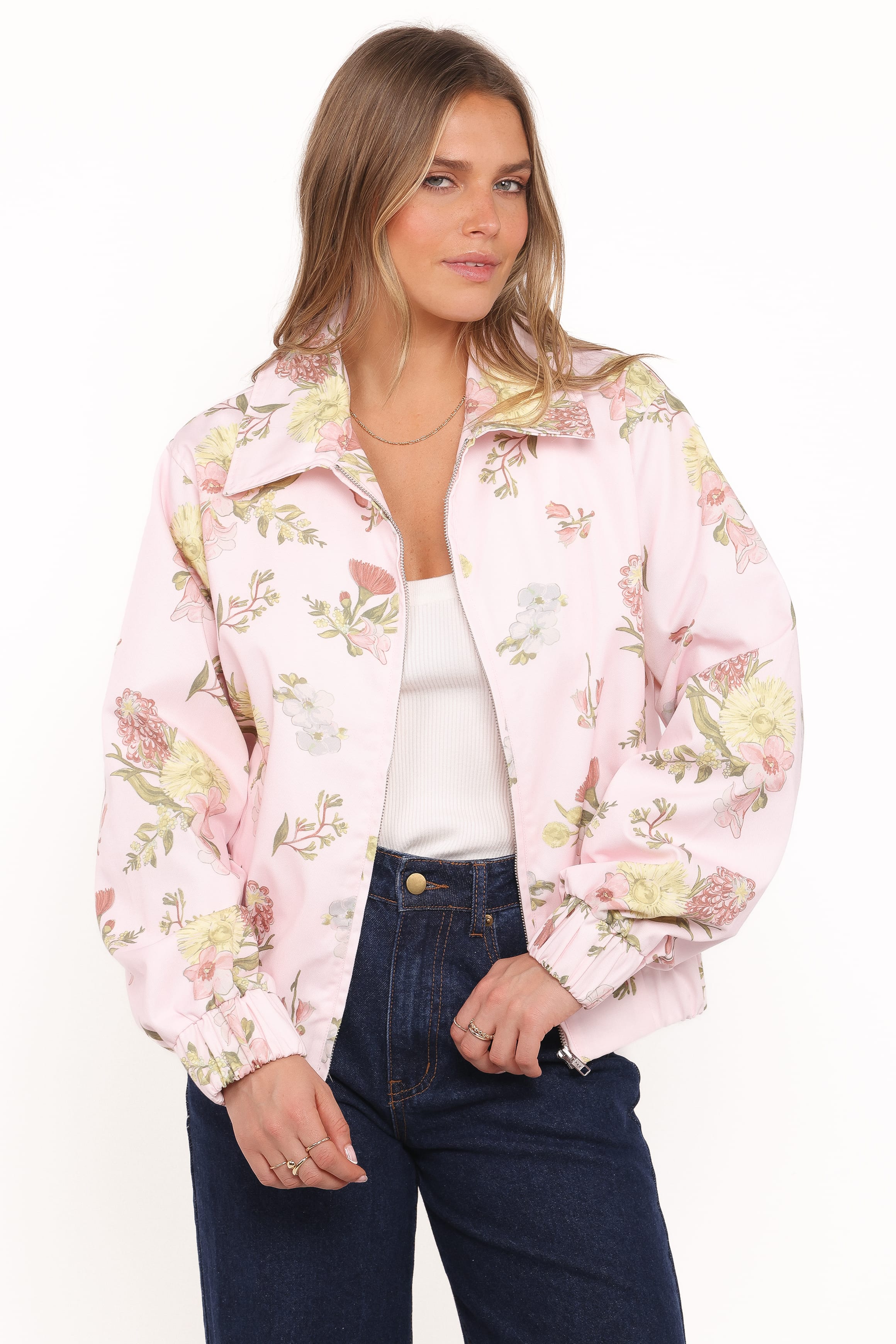 OUTERWEAR Calvin Floral Twill Zip Jacket - Pale Pink Floral