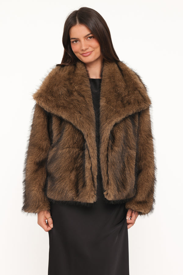 OUTERWEAR Carmie Fur Collared Jacket - Brown