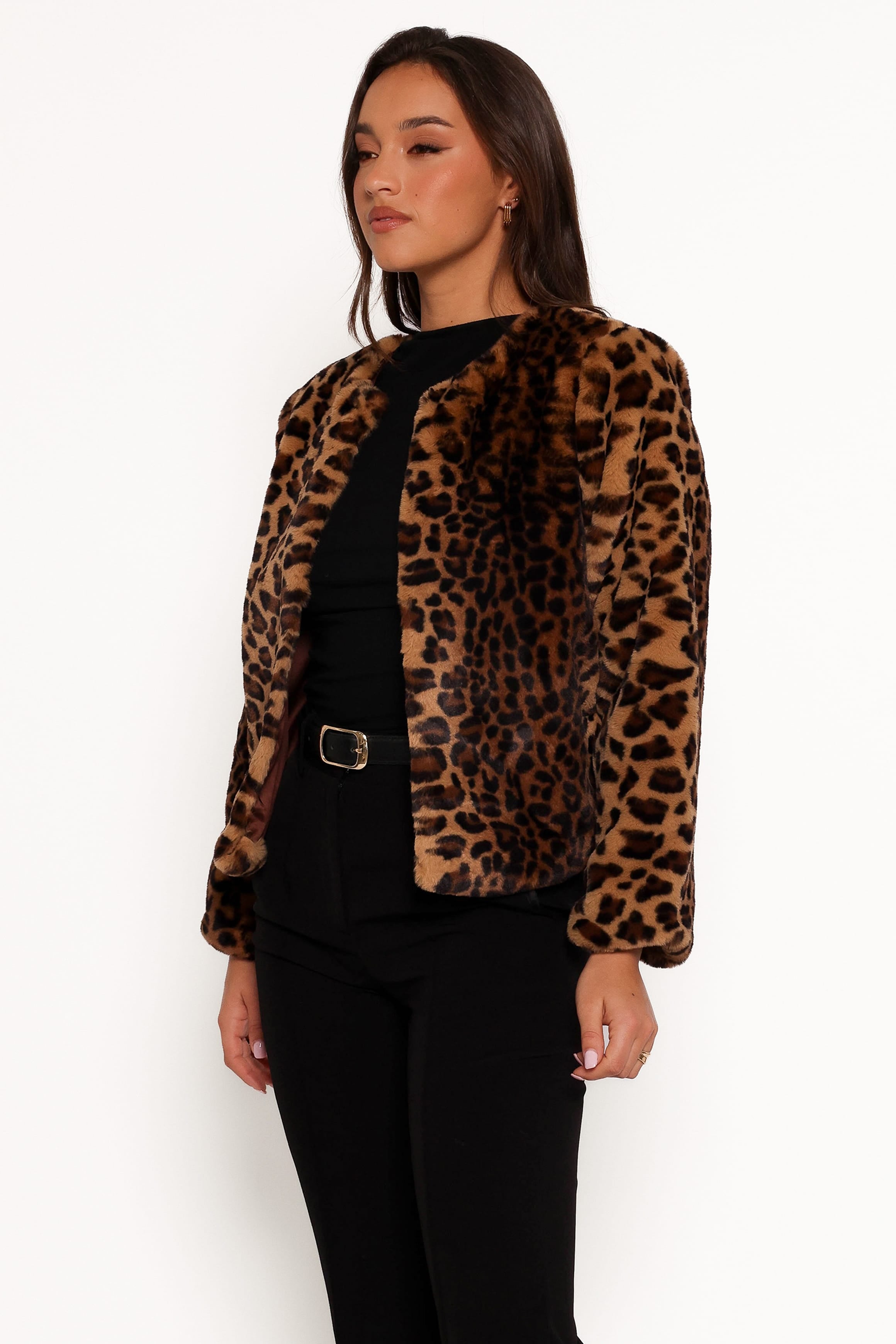 OUTERWEAR Cassia Faux Fur Leopard Crop Jacket - Leopard