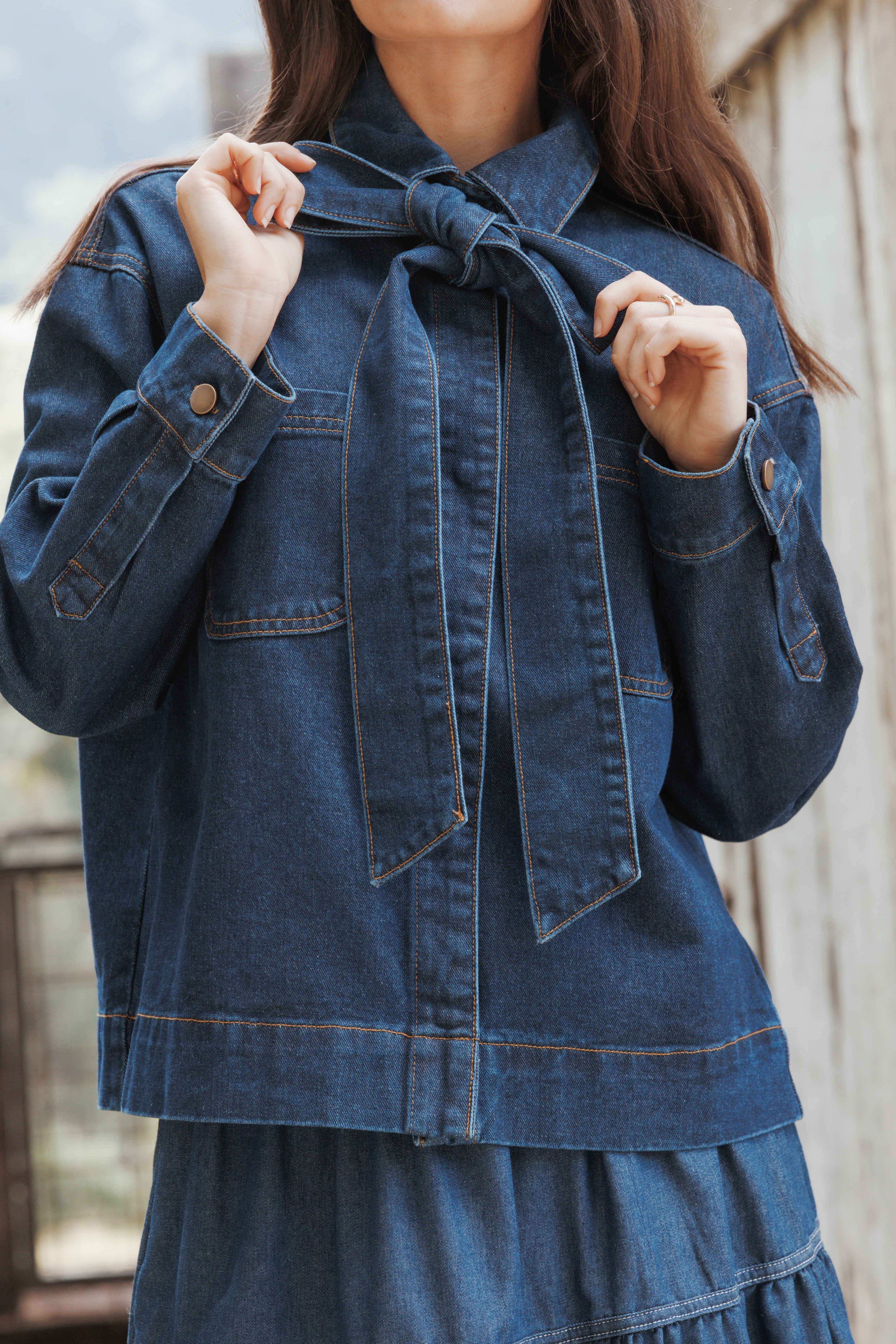 OUTERWEAR Cleo Denim Bow Jacket - Indigo