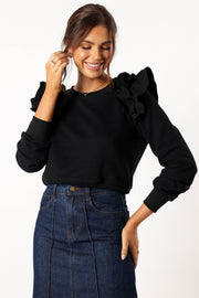 OUTERWEAR @Cora Ruffle Sleeve Sweatshirt - Black
