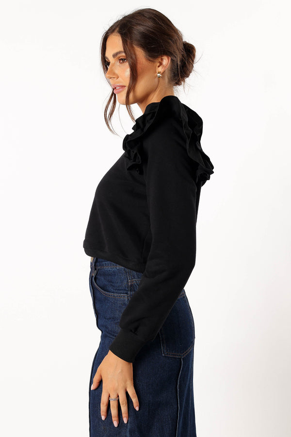 OUTERWEAR @Cora Ruffle Sleeve Sweatshirt - Black