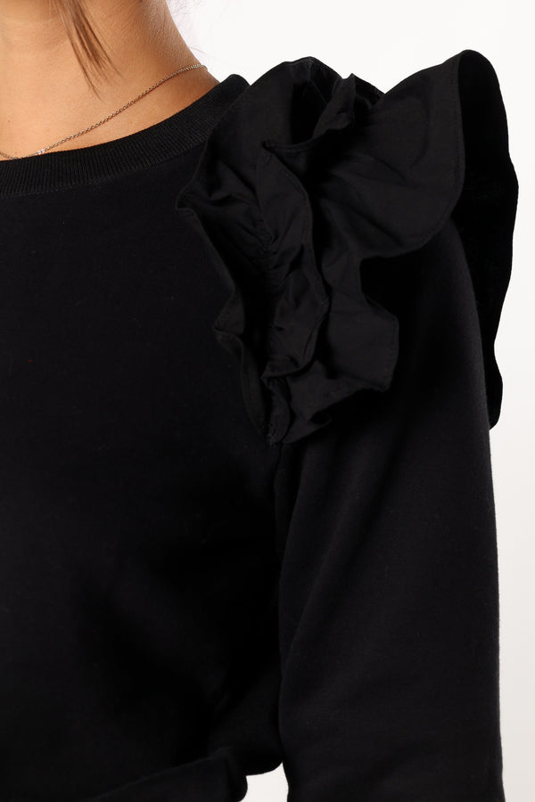 OUTERWEAR @Cora Ruffle Sleeve Sweatshirt - Black