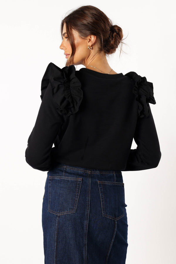 OUTERWEAR @Cora Ruffle Sleeve Sweatshirt - Black