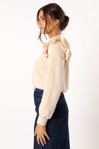 OUTERWEAR @Cora Ruffle Sleeve Sweatshirt - Cream