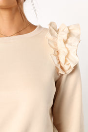 OUTERWEAR @Cora Ruffle Sleeve Sweatshirt - Cream