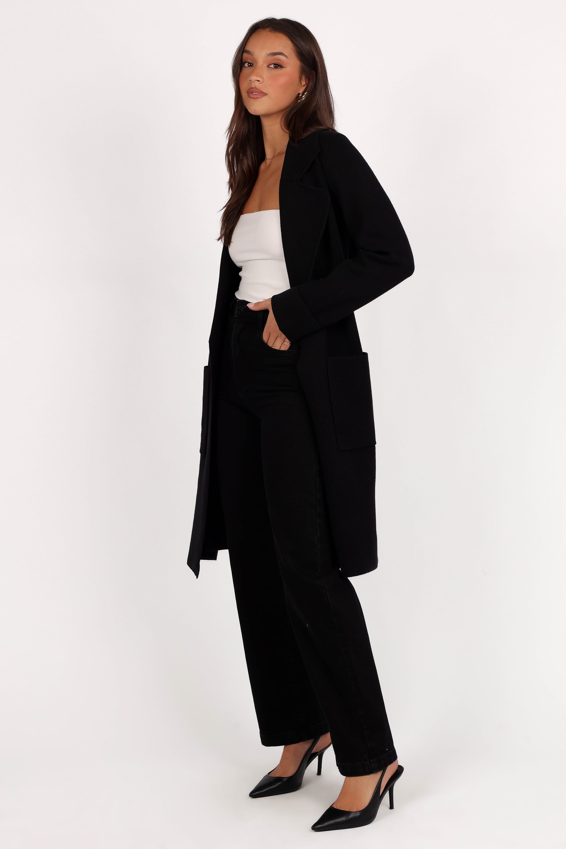 OUTERWEAR Decker Waist Tie Coatigan - Black