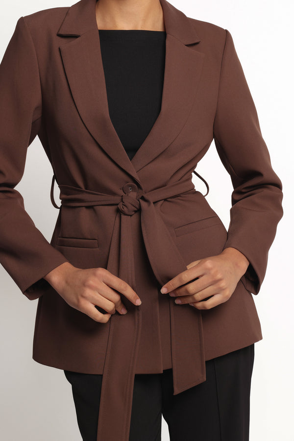 OUTERWEAR Eliana Waist Tie Blazer - Espresso