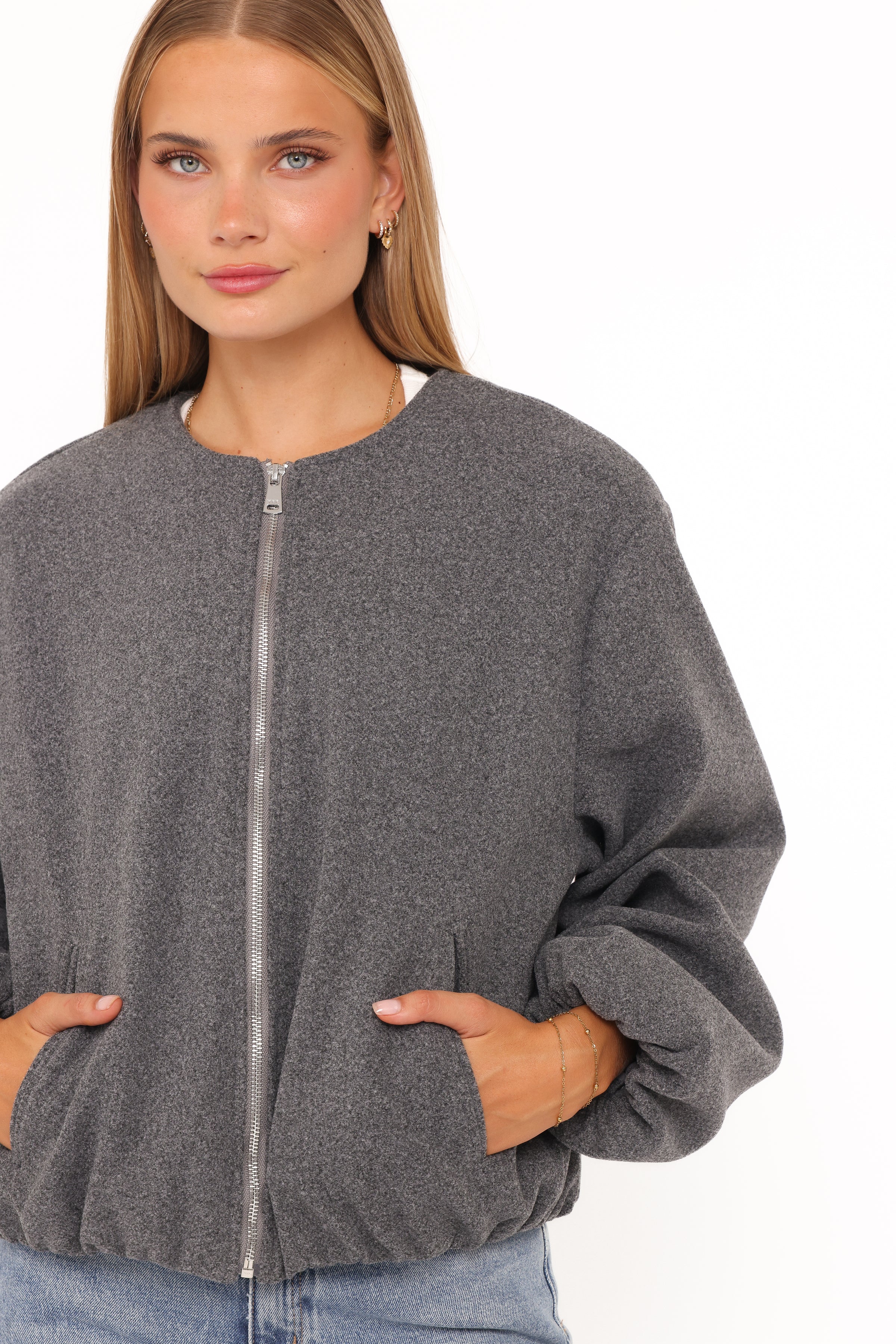 OUTERWEAR @Elisa Cropped Bomber - Heather Grey