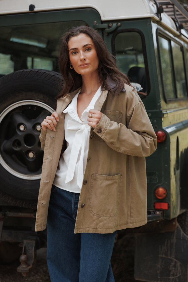 OUTERWEAR Elliot Contrast Collar Barn Jacket - Khaki