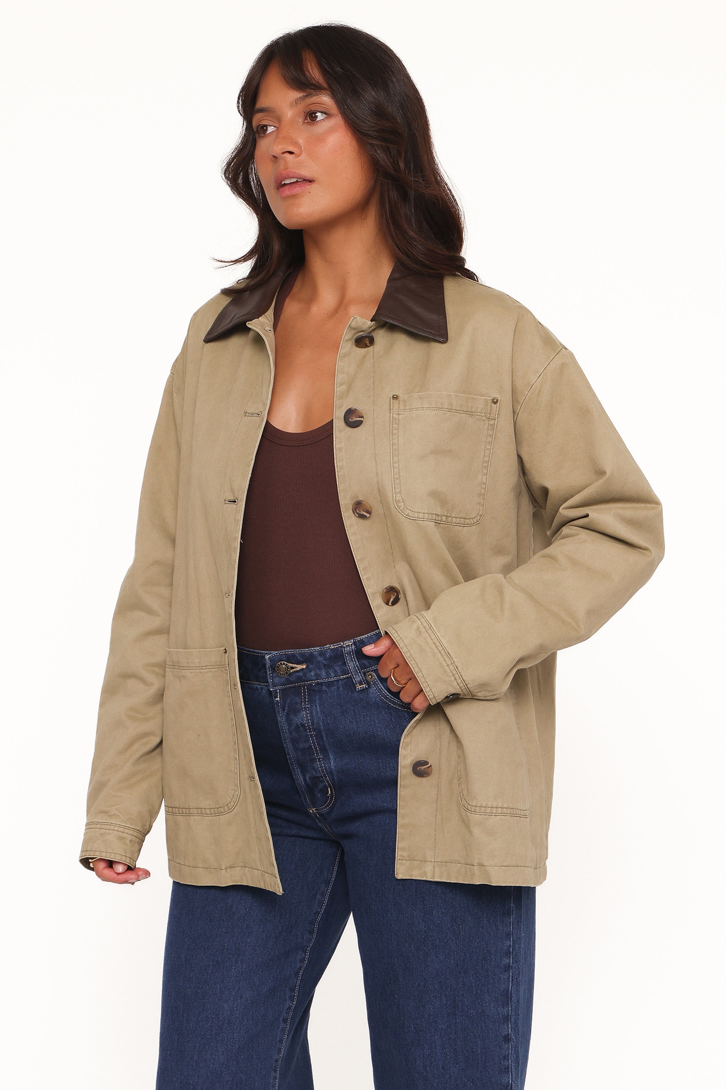 OUTERWEAR Elliot Contrast Collar Barn Jacket - Khaki