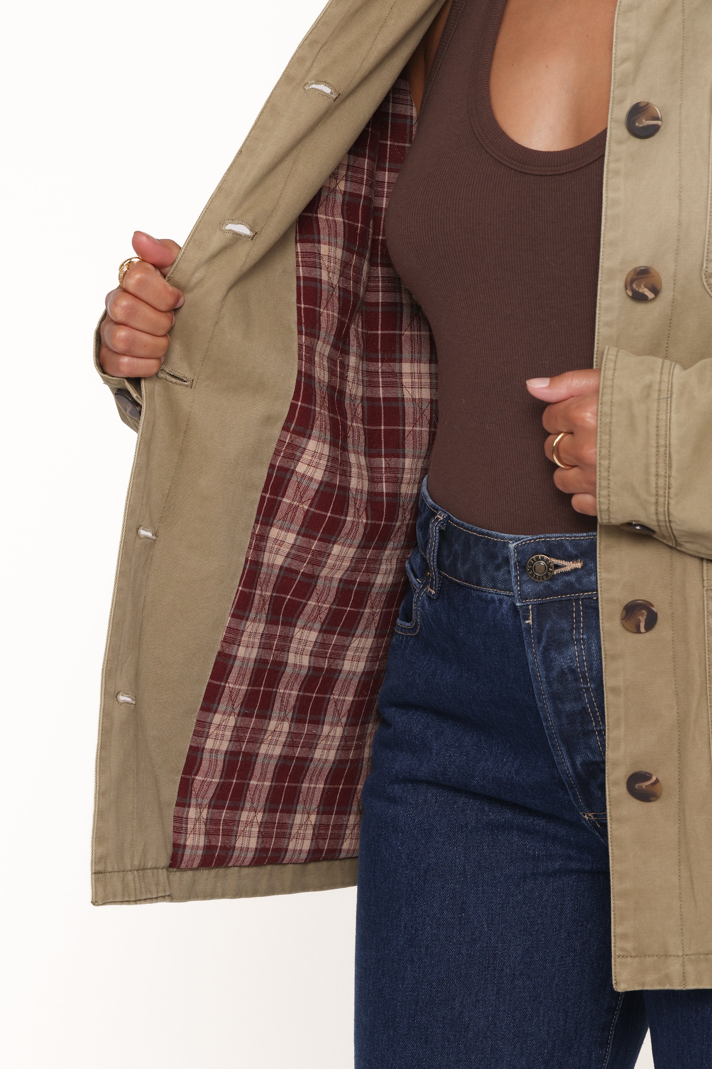 OUTERWEAR Elliot Contrast Collar Barn Jacket - Khaki