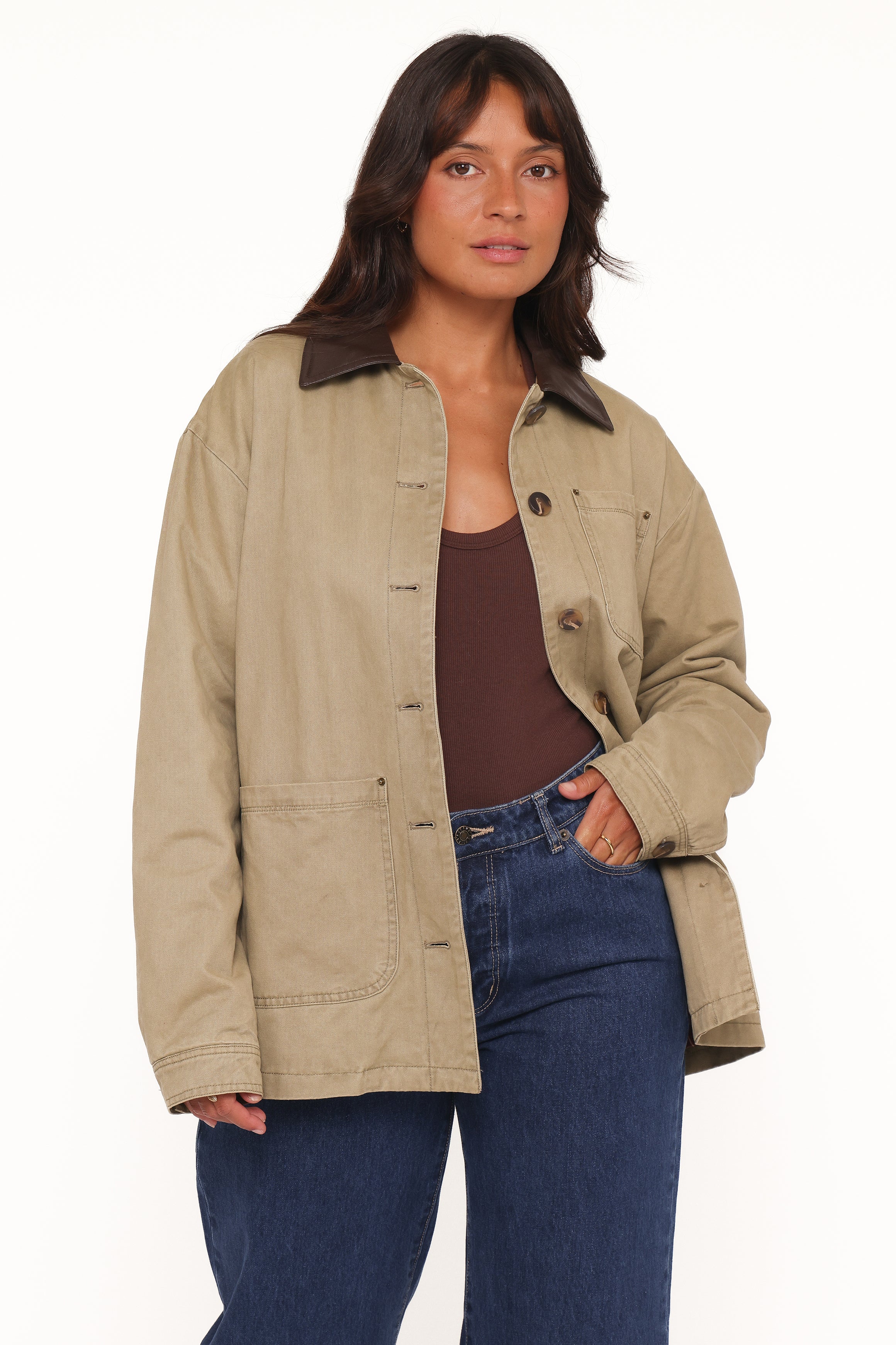 OUTERWEAR Elliot Contrast Collar Barn Jacket - Khaki