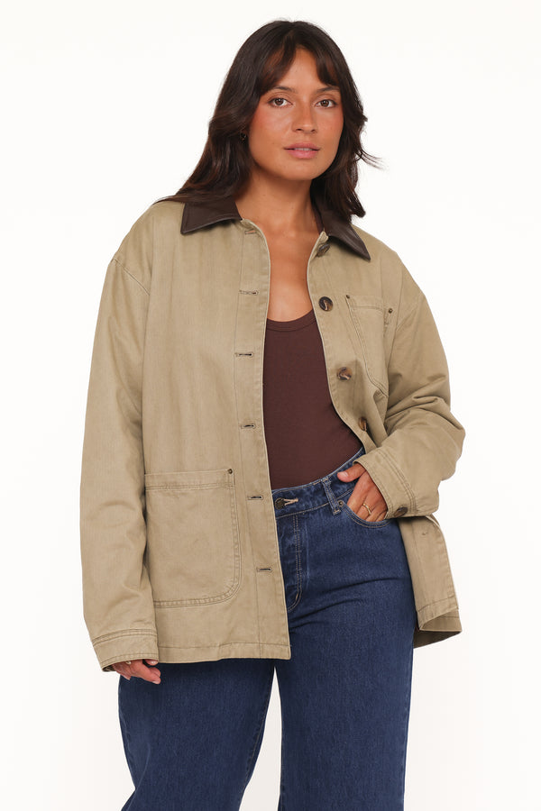 OUTERWEAR Elliot Contrast Collar Barn Jacket - Khaki