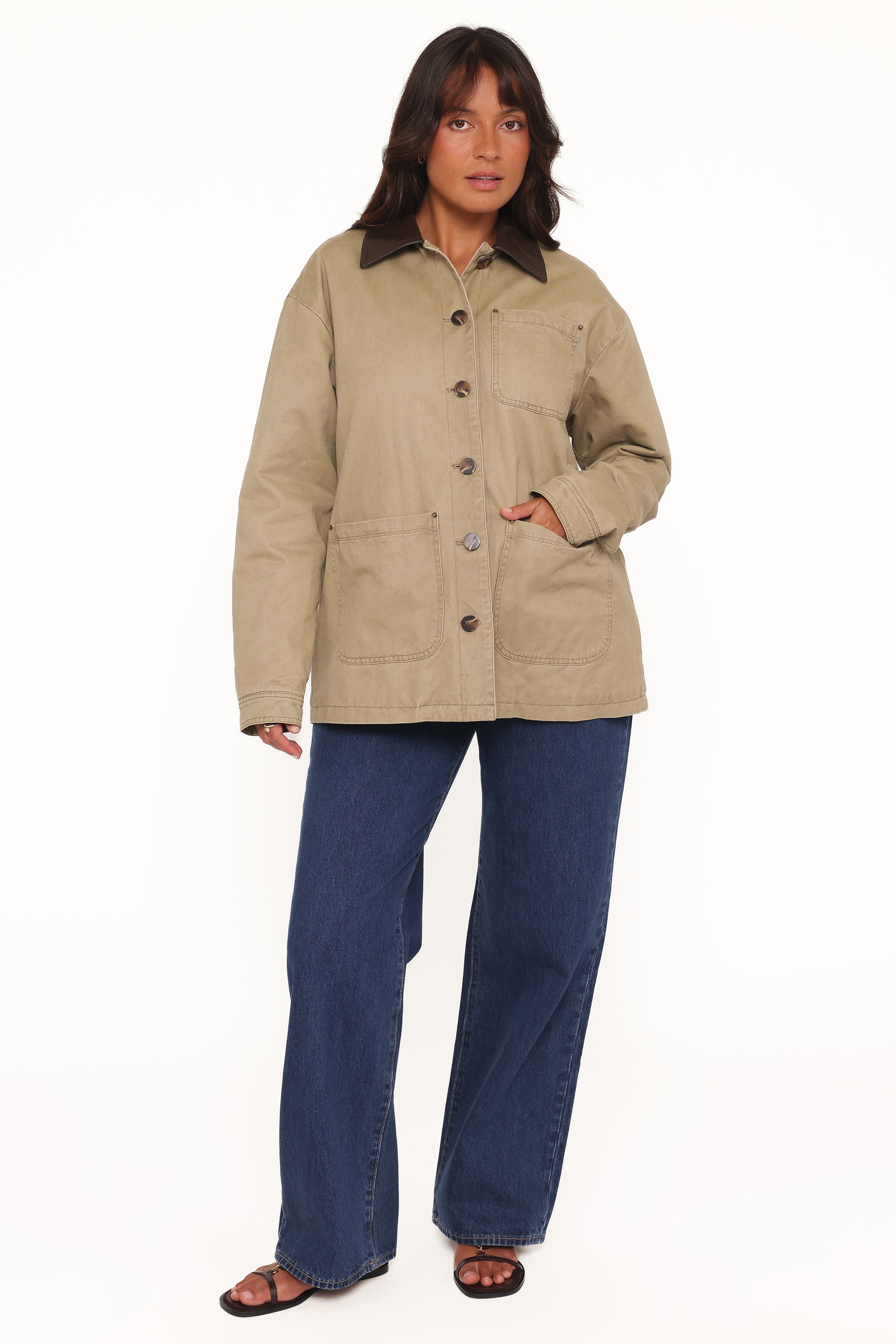 OUTERWEAR Elliot Contrast Collar Barn Jacket - Khaki