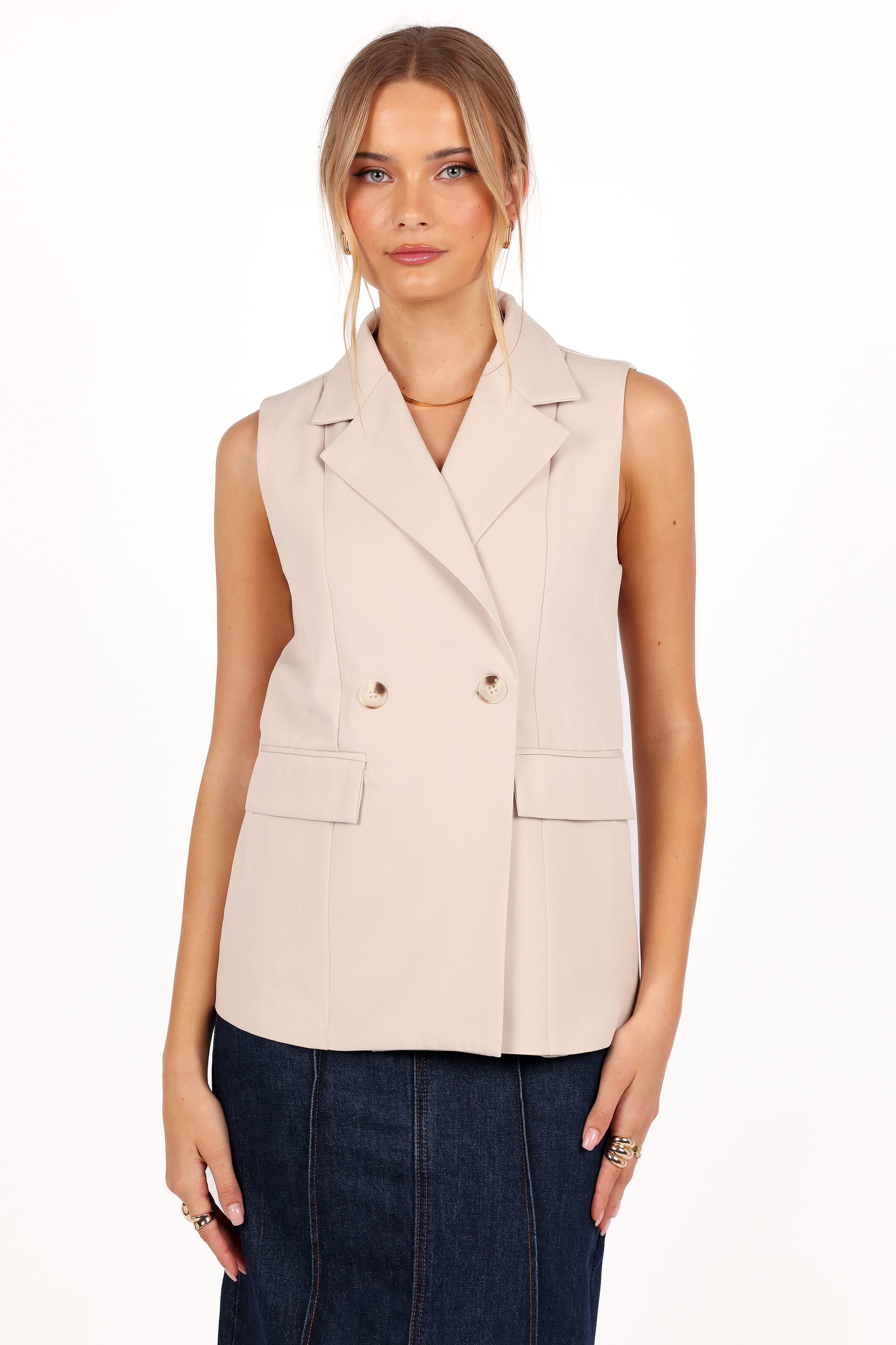 OUTERWEAR Emberley Fitted Tie Front Vest - Beige