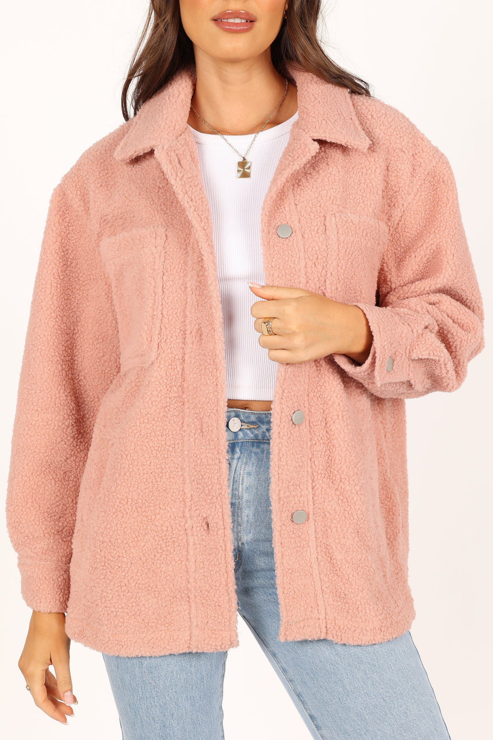 OUTERWEAR @Emma Button Front Jacket - Pink