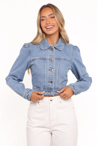 OUTERWEAR Faven Cropped Denim Jacket - Mid Blue