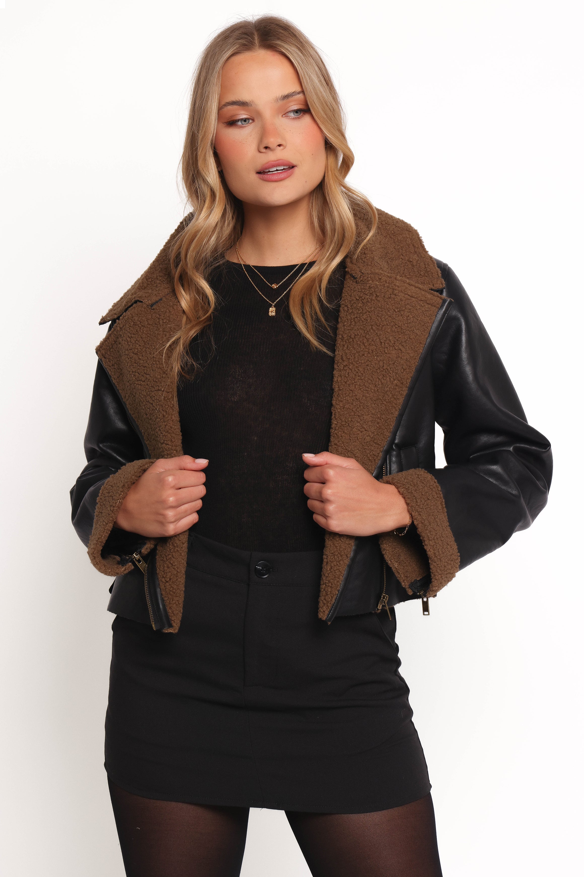 OUTERWEAR Folk Faux Leather Jacket - Black/Brown