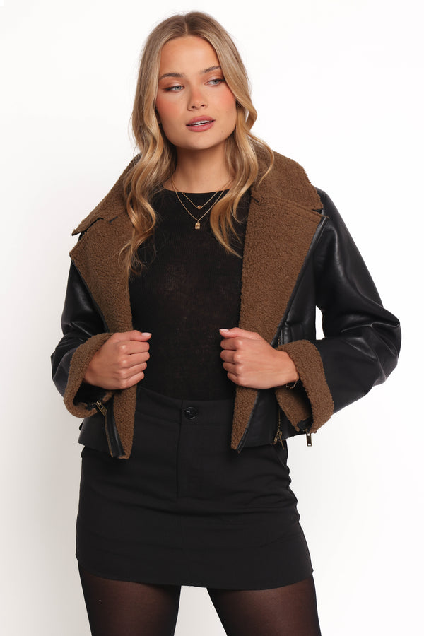 OUTERWEAR Folk Faux Leather Jacket - Black/Brown