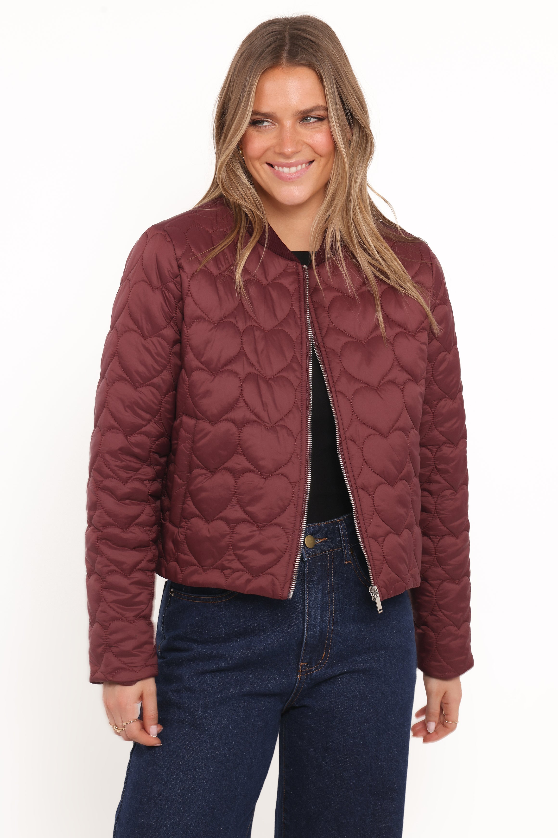 OUTERWEAR Genevieve Quilted Bomber - Cherry