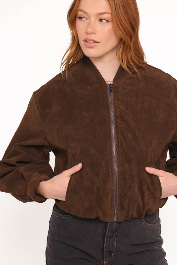 OUTERWEAR Goldie Faux Suede Bomber Jacket - Brown