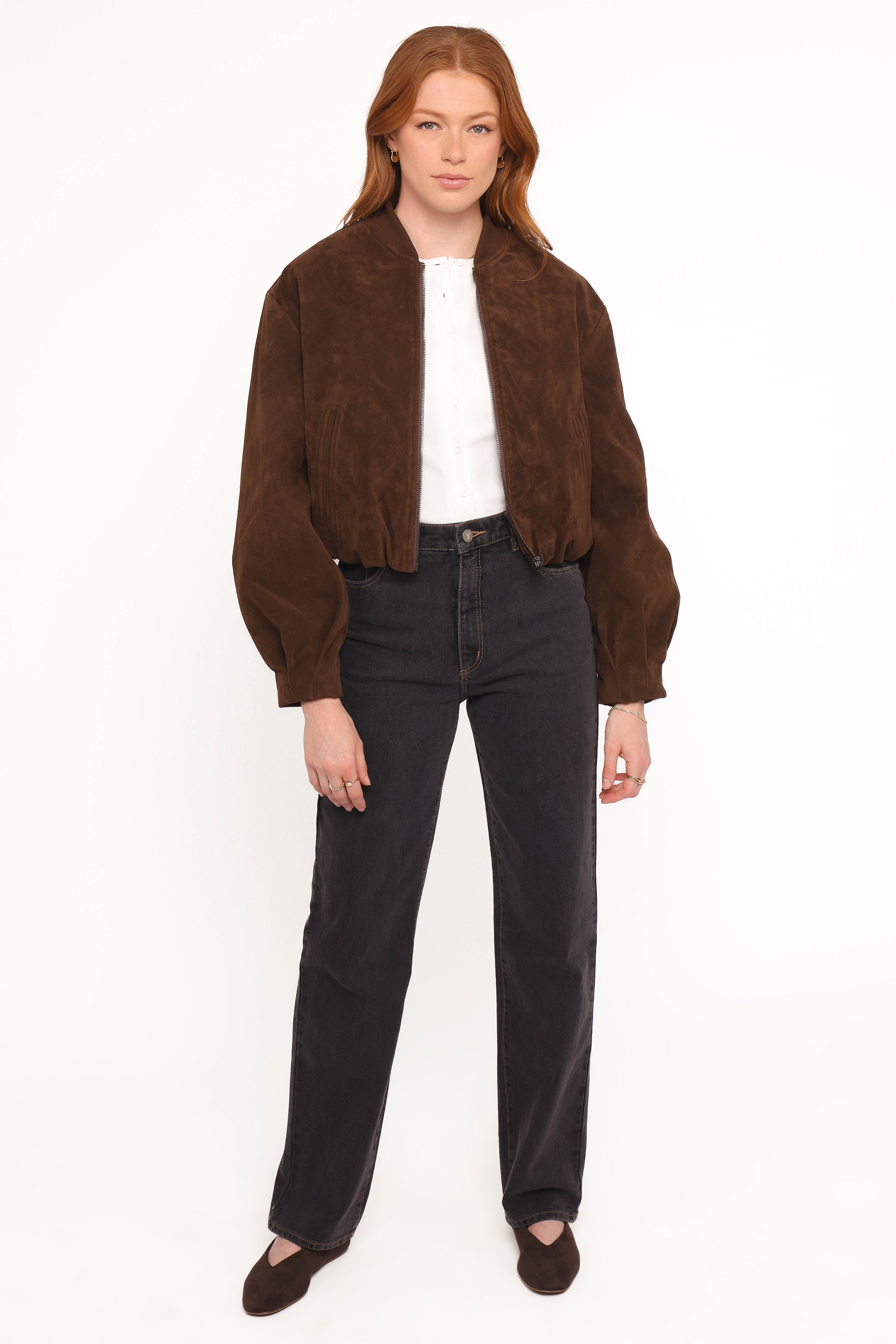 OUTERWEAR Goldie Faux Suede Bomber Jacket - Brown