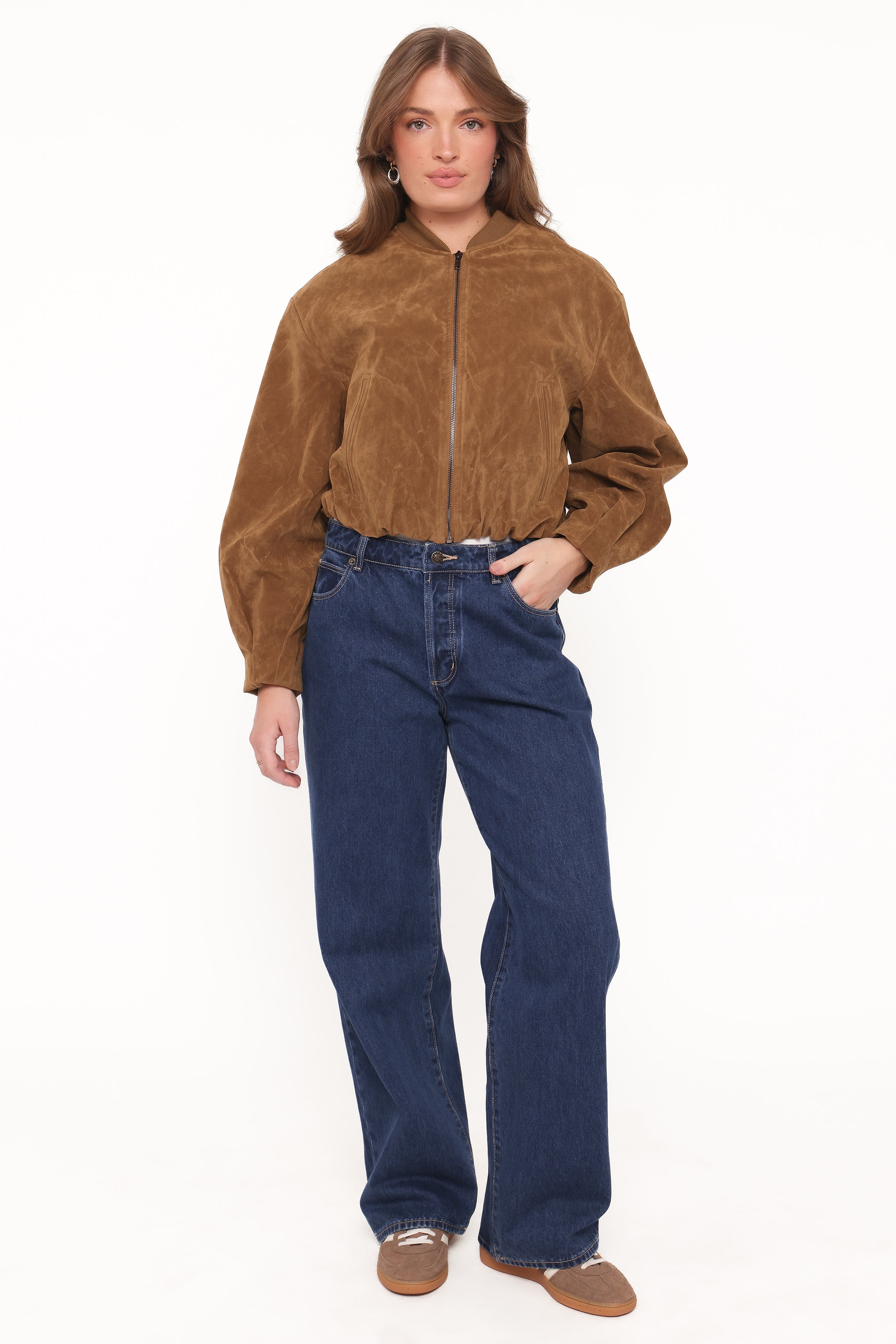 OUTERWEAR Goldie Faux Suede Bomber Jacket - Camel