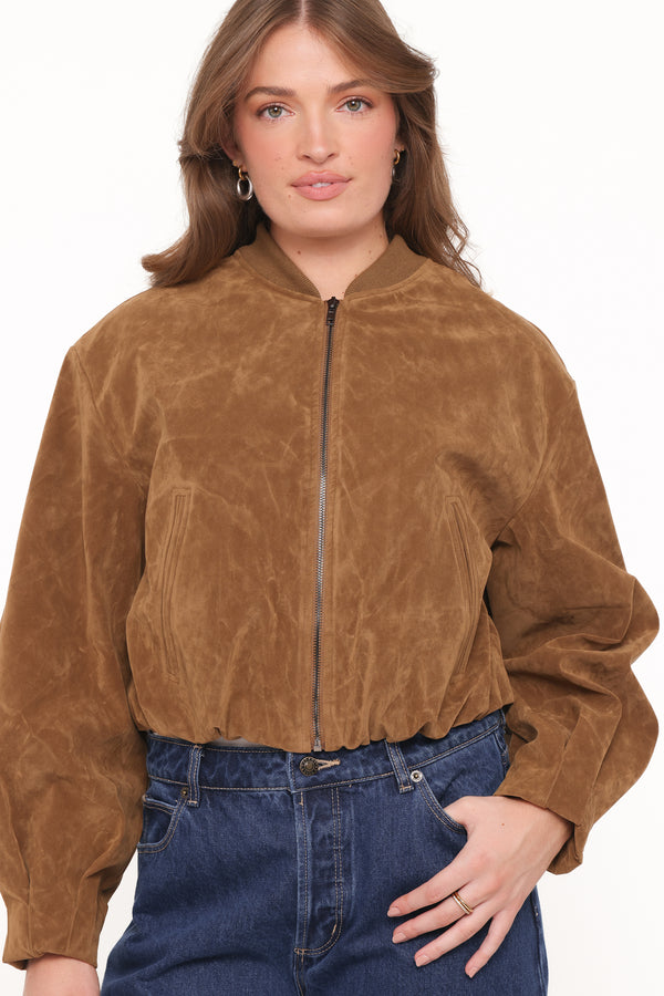 OUTERWEAR Goldie Faux Suede Bomber Jacket - Camel