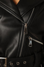 OUTERWEAR @Hanna Ruffle Sleeve Faux Leather Jacket - Black