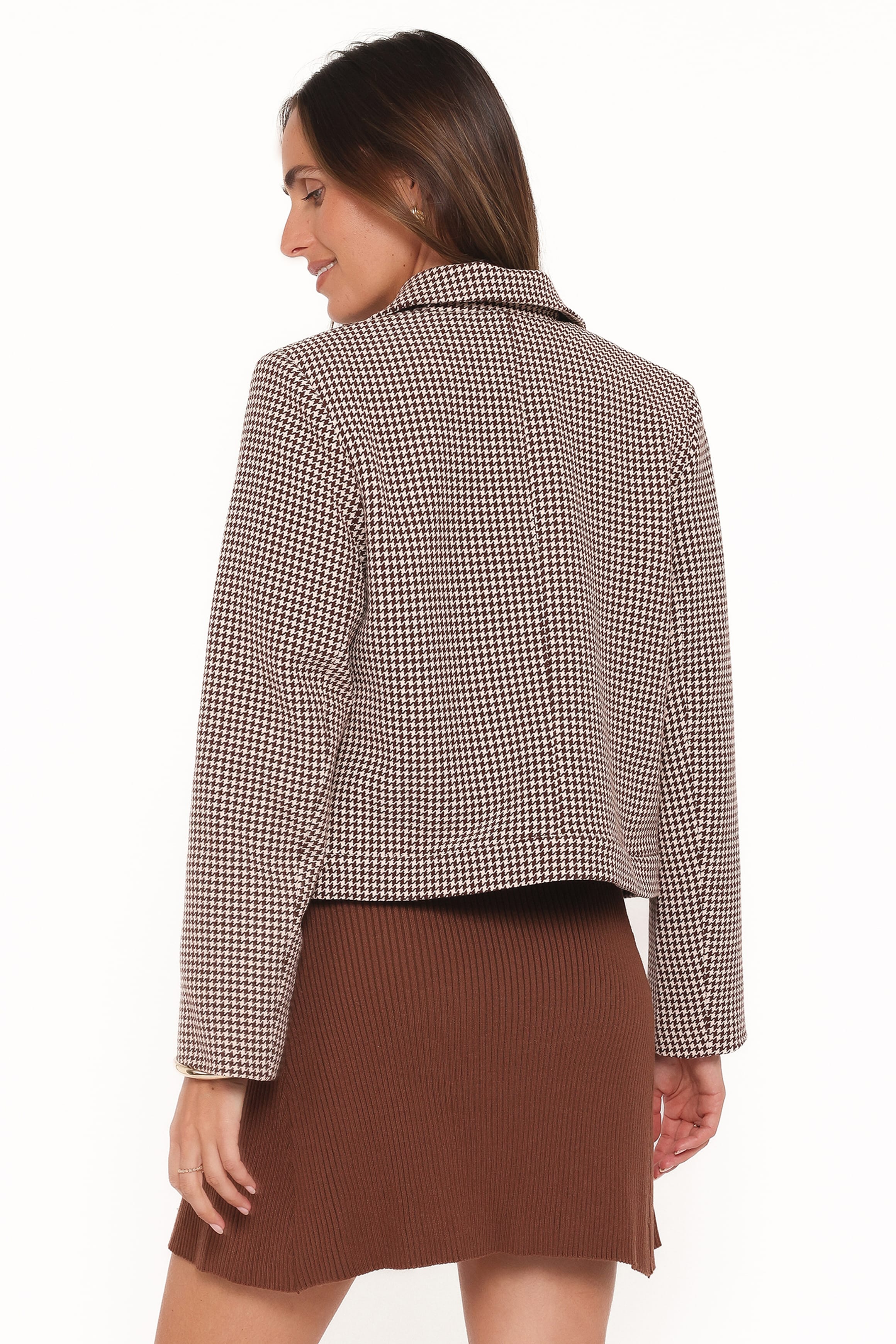 OUTERWEAR Harvie Crop Trucker Jacket - Brown Houndstooth