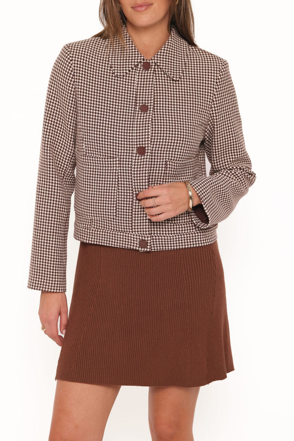 OUTERWEAR Harvie Crop Trucker Jacket - Brown Houndstooth