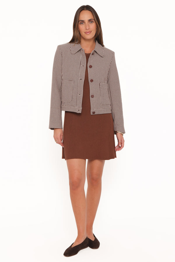 OUTERWEAR Harvie Crop Trucker Jacket - Brown Houndstooth