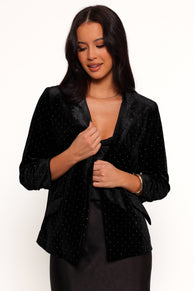 OUTERWEAR Inka All Over Rhinestone Velvet Blazer - Black