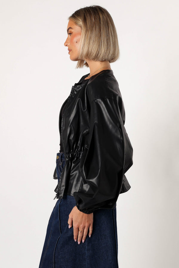 OUTERWEAR Ivanna Faux Leather Puff Sleeve Jacket - Black