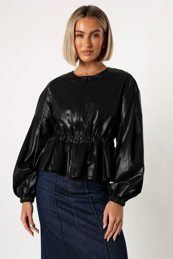 OUTERWEAR Ivanna Faux Leather Puff Sleeve Jacket - Black