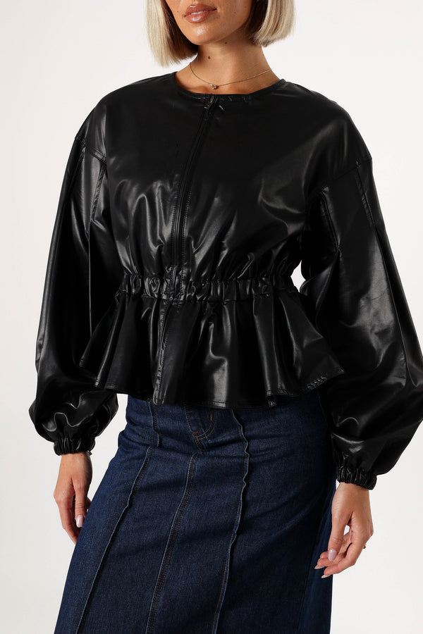 OUTERWEAR Ivanna Faux Leather Puff Sleeve Jacket - Black