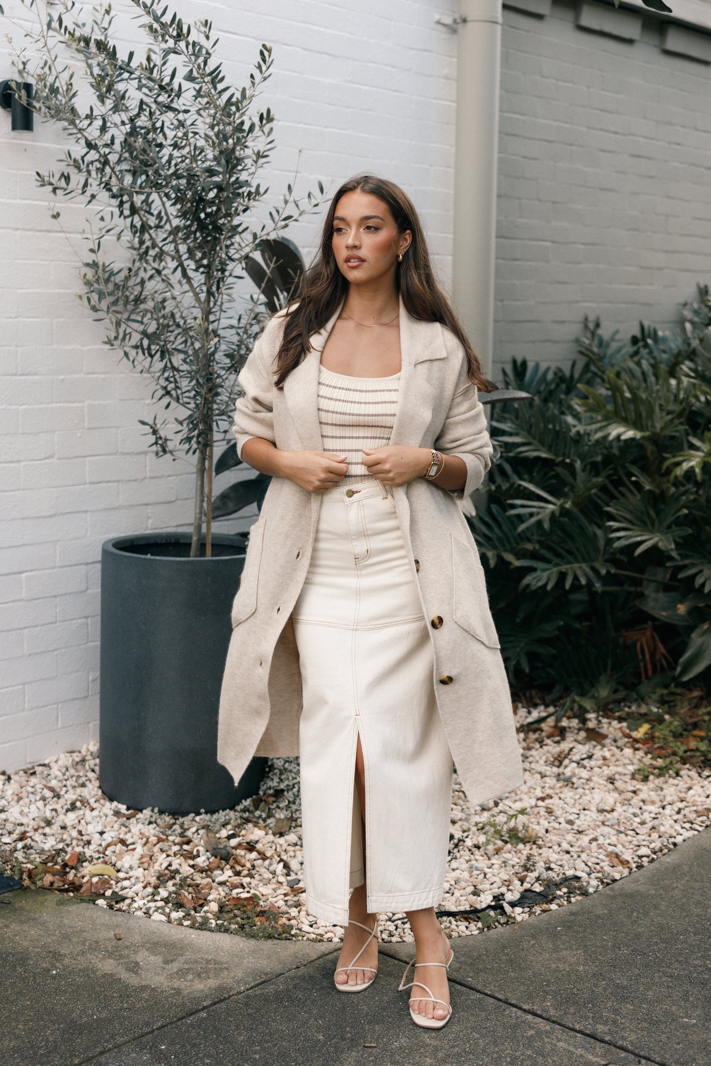 OUTERWEAR Ivy Button Front Coatigan - Oatmeal