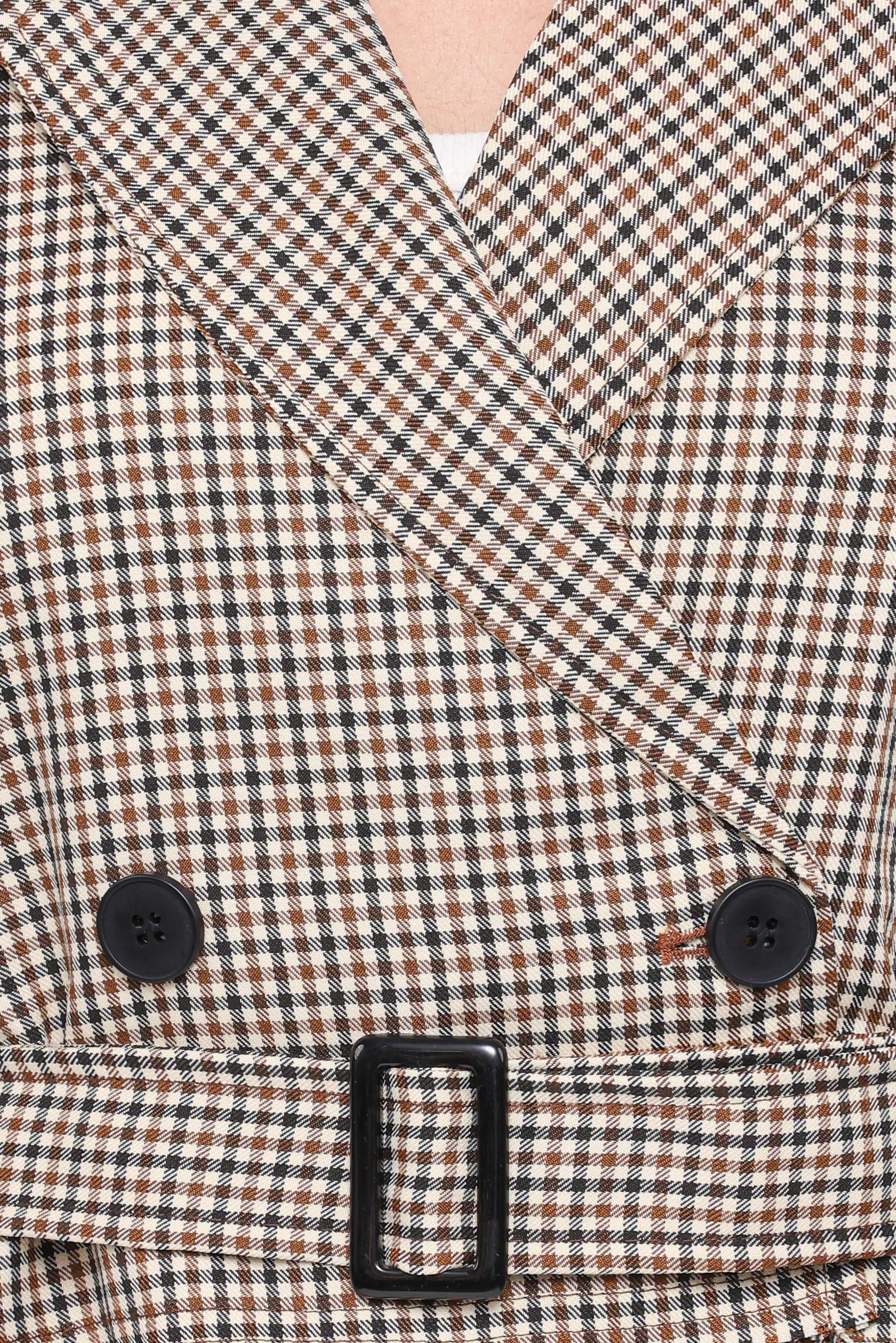 OUTERWEAR Izzi Crop Trench Jacket - Black/Brown Plaid