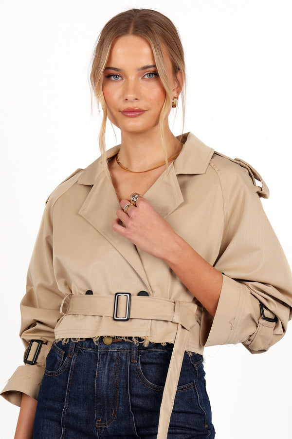 OUTERWEAR Izzi Crop Trench Jacket - Tan