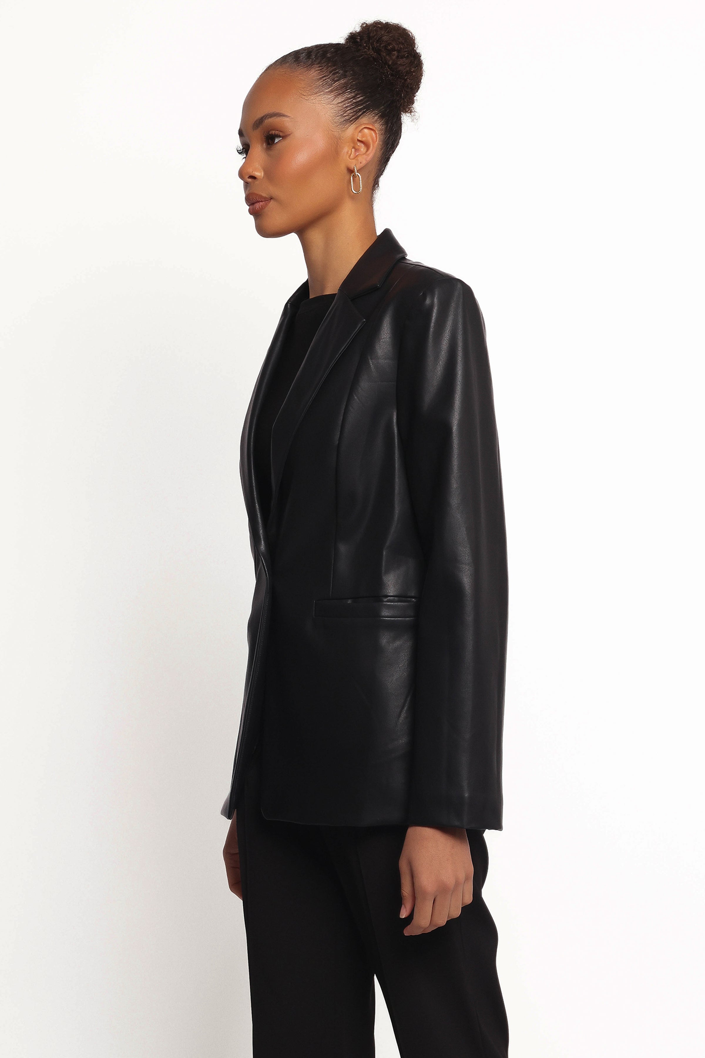 OUTERWEAR Jamie Faux Leather Blazer - Black